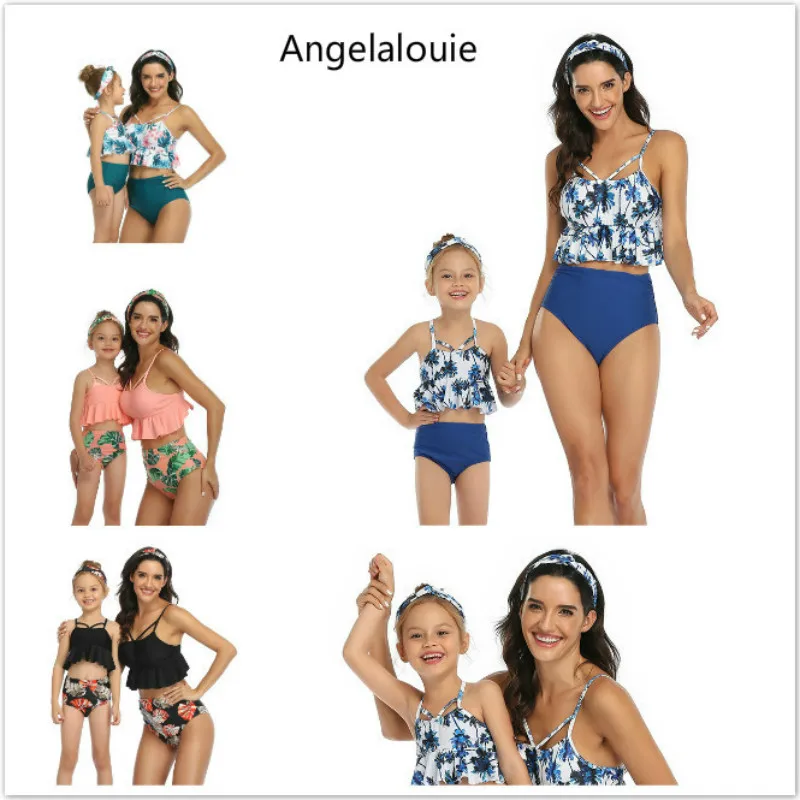 2019 летний купальник для матери и дочери с принтом купальники двойными листьями