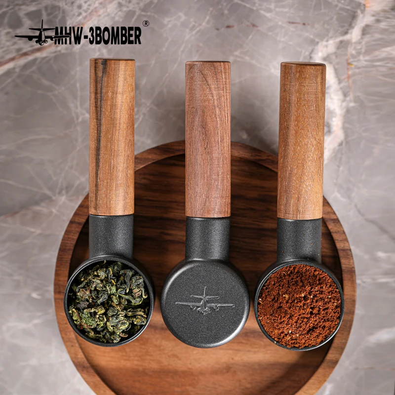 Cuchara medidora de MHW-3BOMBER MIO, herramientas de acero inoxidable y madera maciza para Barista, accesorios para m&aacute;quina de caf&eacute;, Latte, Espresso, Lungo, 8g-5