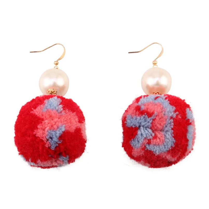 Big Cotton Pom Ball Pendant Imitation Pearl Dangle Earrings for Women Florate Brand Bohemian Ethnic Drop Statement | Украшения и