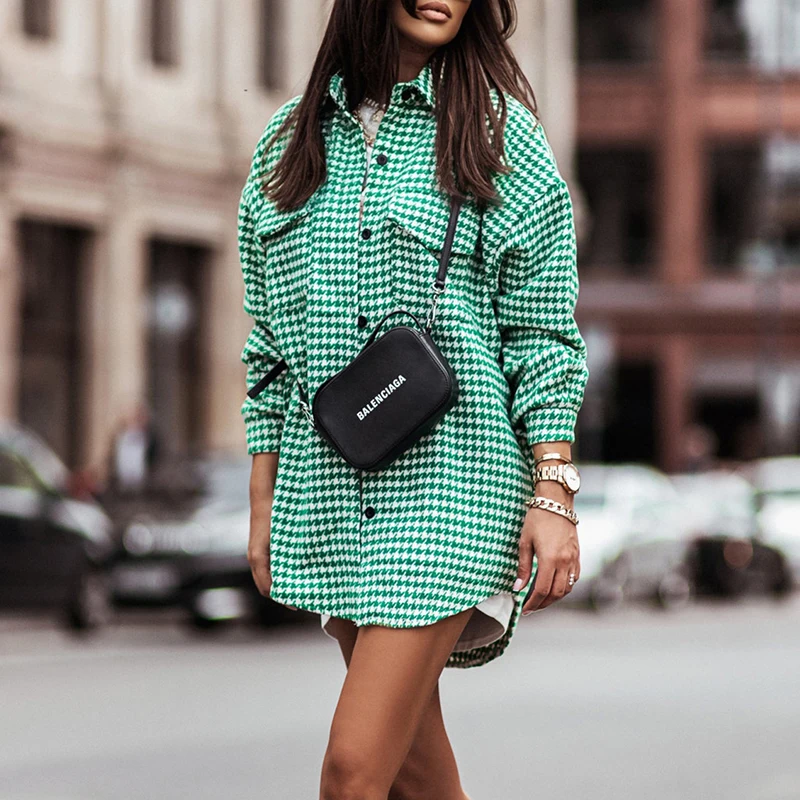 

Retro Slim Plaid Print Women Long Shirt Coat Fall Winter Fashion Long Sleeves Casual Lapel Buttons Cardigan Elegant Slim Jackets