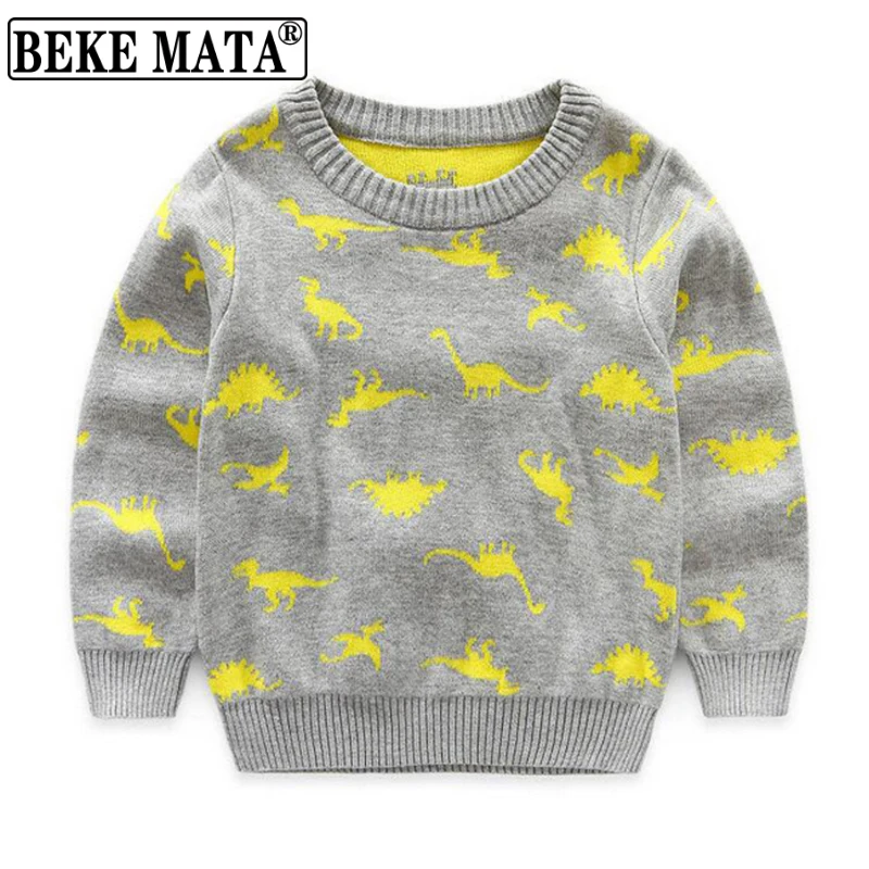 

BEKE MATA Knitted Baby Boy Sweater Casual Autumn 2021 Cartoon Dinosaur Pattern Warm Cotton Boys Sweater And Pullovers Children