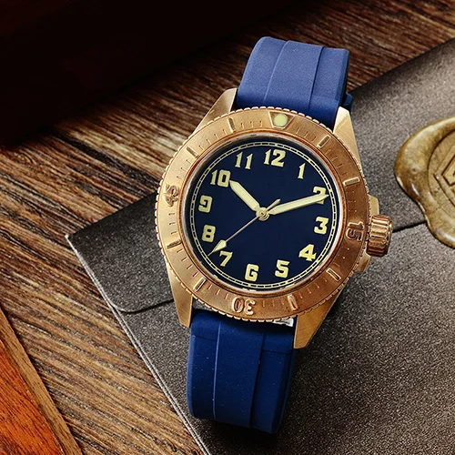 Blue no logo San Martin новые модные часы модные Cusn8 Бронзовый Дайвинг механические часы 200 Водонепроницаемость C3 Супер светящийся сапфир стекло - Цвет: Blue no logo