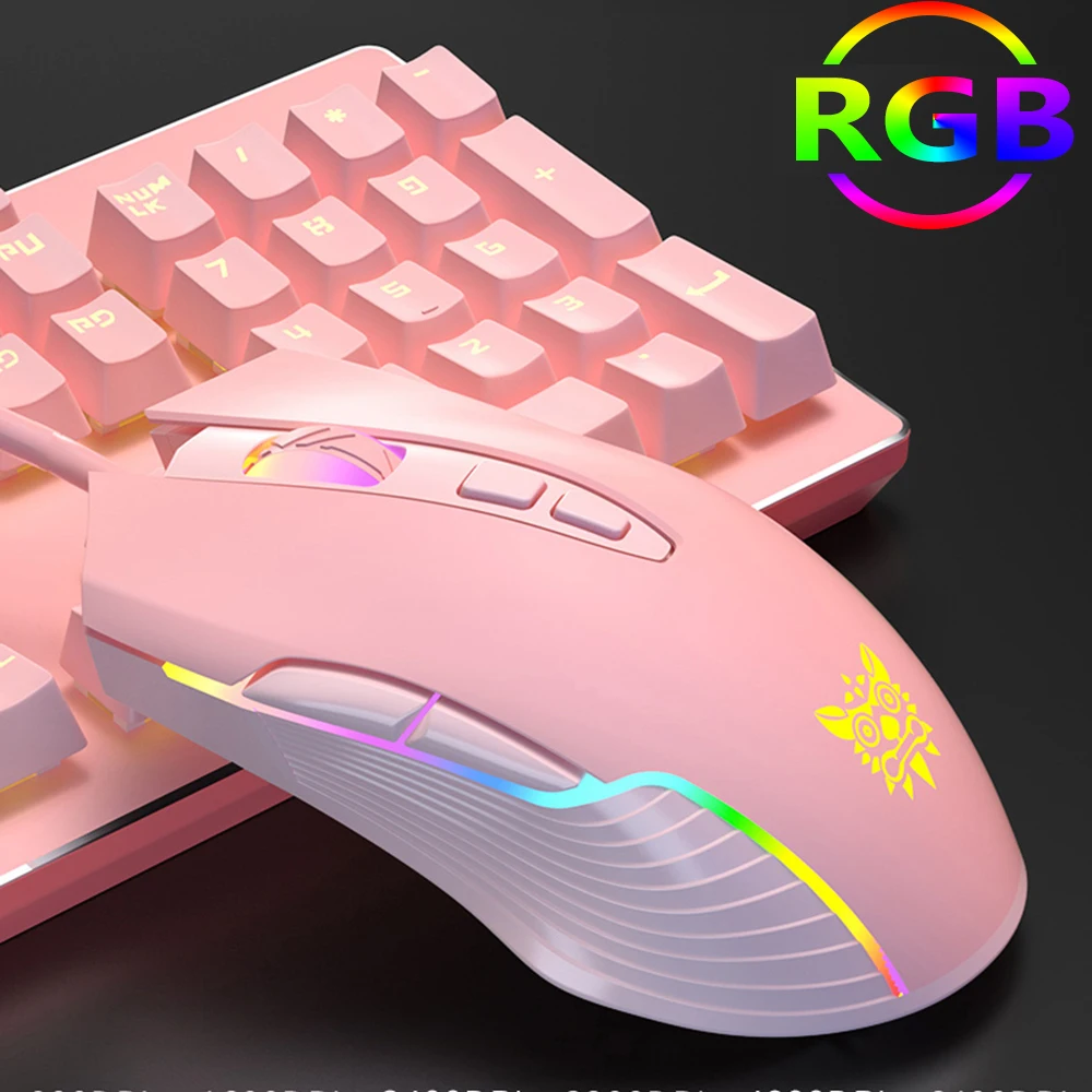 Цветная (RGB) Подсветка игровой Мышь, 6-Скорость Регулируемый 6400 Точек на дюйм, USB Проводная клавиатура для девочек в розовом цвете, игра, посвященная мышей, для портативных компьютеров геймер - изображение