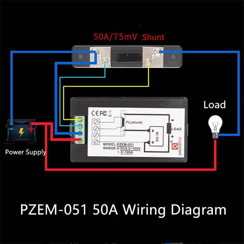 PZEM-051 DC Digital Ammeter Voltmeter 6.5-100V 4 IN1 LCD Motorcycle Voltage Current Power Energy Monitor With 50A Shunt New | Инструменты