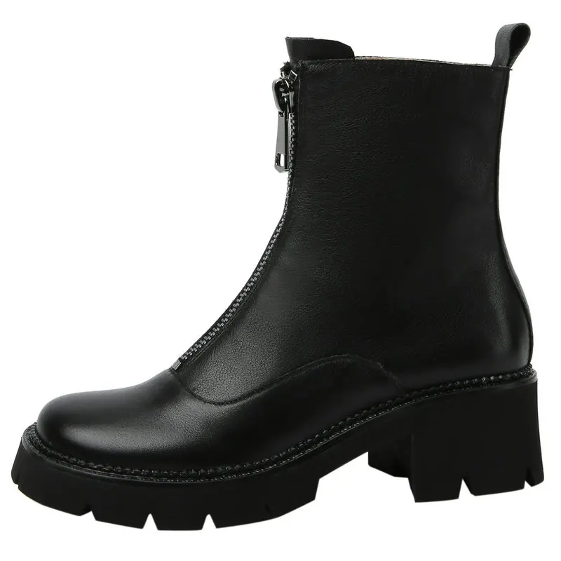 

Женские короткие ботинки на молнии, осенне-зимние ботинки, модная обувь из натуральной кожи для женщин, рабочие ботильоны на толстом высоко...