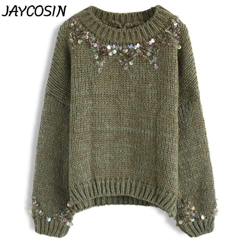 Женский свитер с круглым вырезом JAYCOSIN повседневный свободный Однотонный