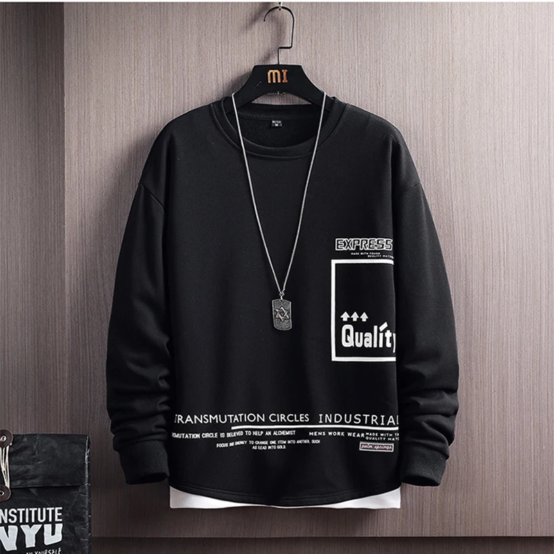 

Hip Hop Men long sleeve Sweatshirt Hoodies Male 2021 Spring Autumn New ins Trend Casual Slim Round Neck Streetwear Hoodies Tops