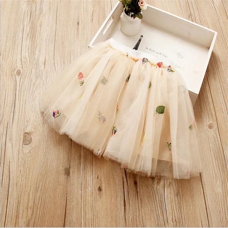 Юбка пачка из тюля с цветочной вышивкой для маленьких девочек бежевая розовая