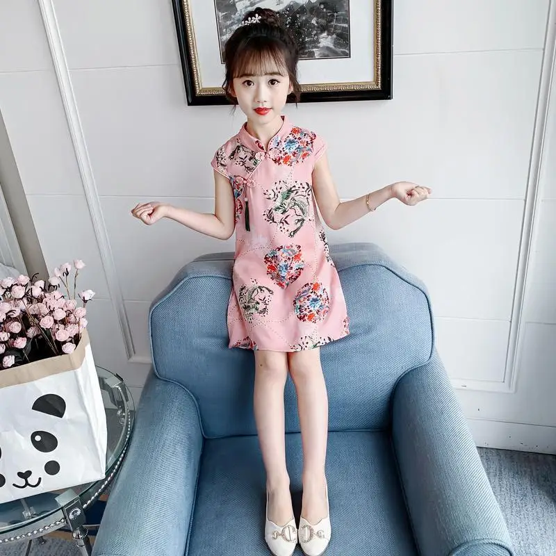 

Girls' cheongsam summer 2021 new thin summer wear children's Hanfu dress floral dress Princess Dress
