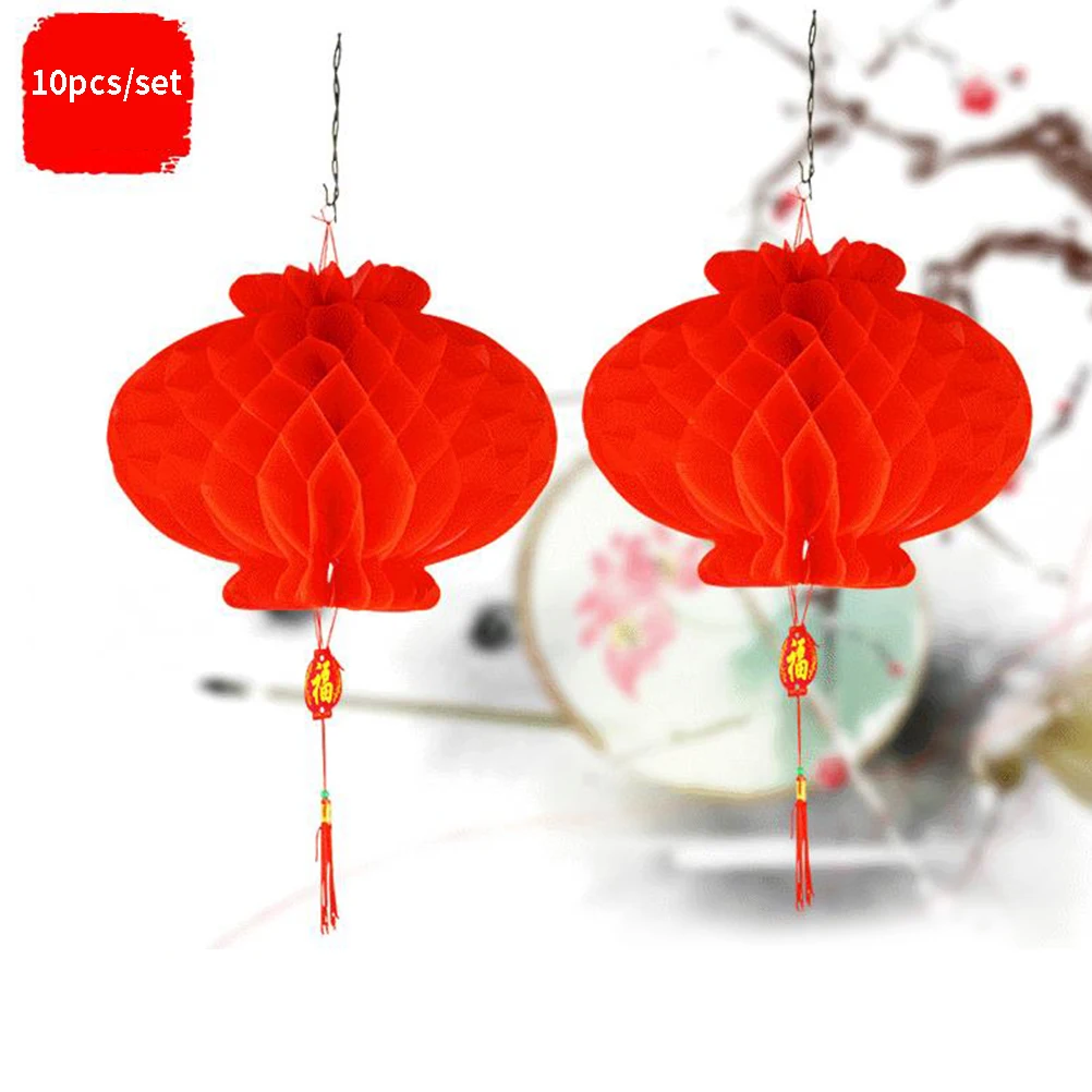 

10pcs Waterproof Red Paper Lanterns For Chinese New Year Celebration Home Decor New Year Decoration Hang Festival Lanterns