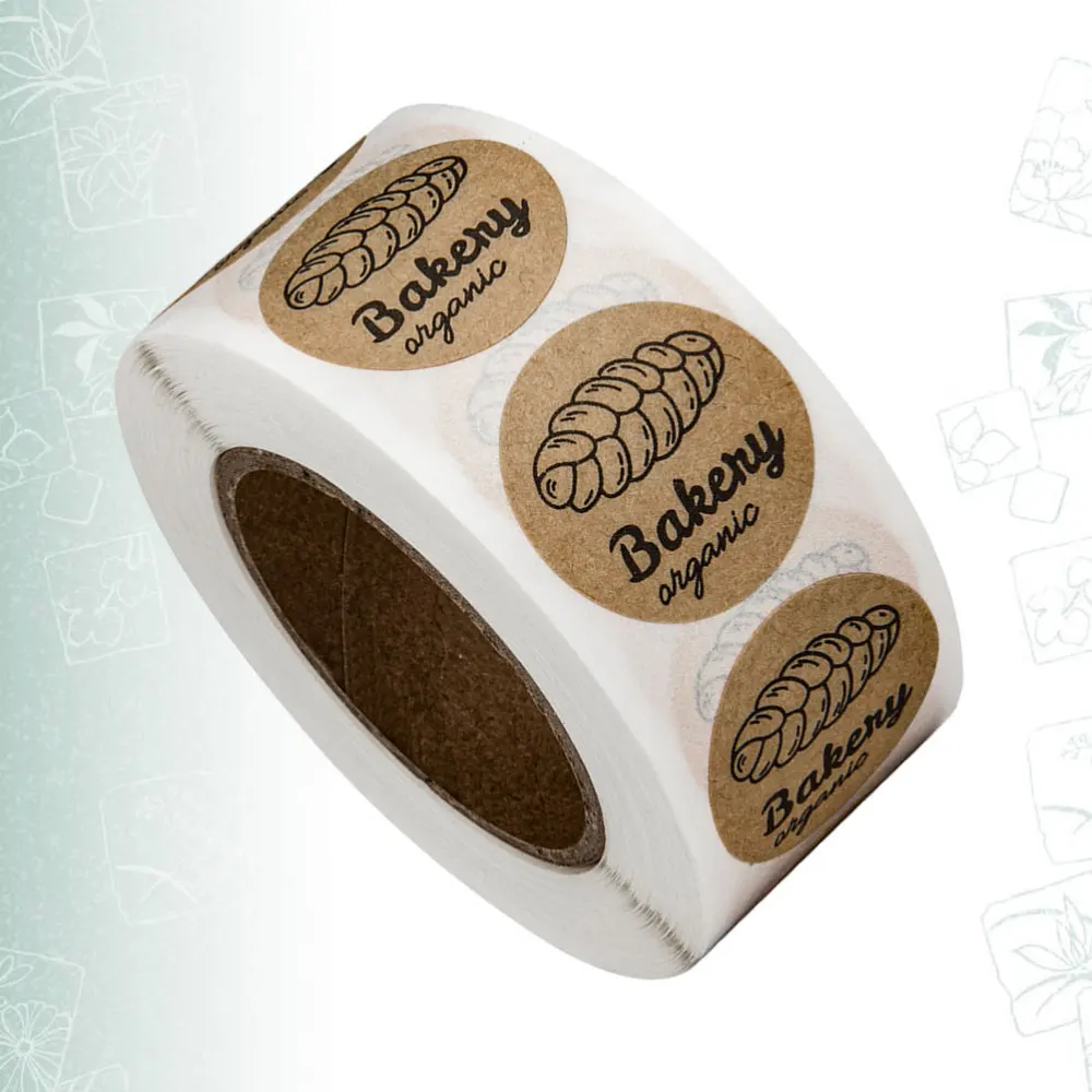 

1 Roll/500pcs Scrape Sticker Kraft Paper Business Label Food Labels Self-Adhesive Bread Pattern Sticker for Cookie Shop