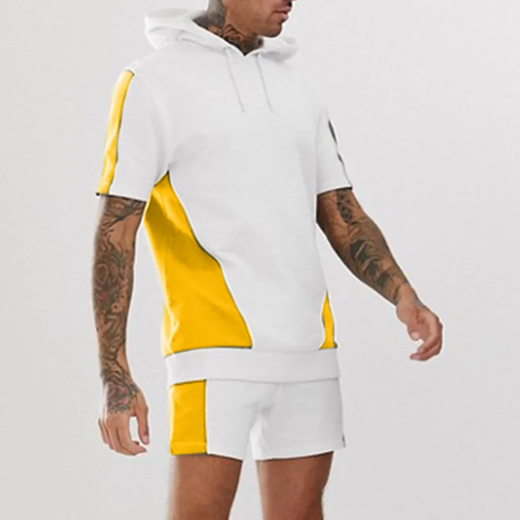 

Men Sweat Suits hooded Clothing Casual Suit Men Summer Sets Tracksuits Streetwar Tops Tees+Shorts Fashion Mens Set