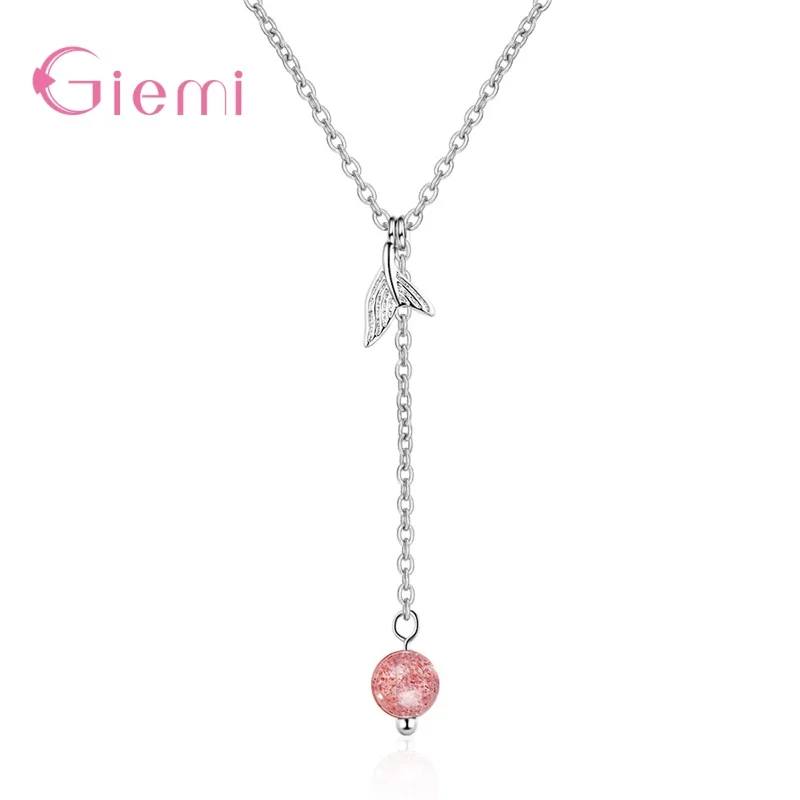 

Cute 925 Sterling Silver Fish Whale Tail Mermaid Pendant Necklace Pink Strawberry Crystal For Women Gift Fashion Jewelry
