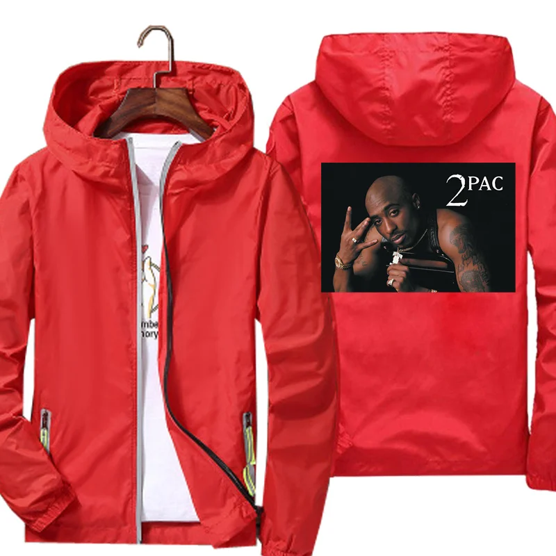 

Custom Men Women Tupac 2pac 2 Jacket Thin Hooded Running Jackets Windproof Repellent Cycling Windbreaker Jacket