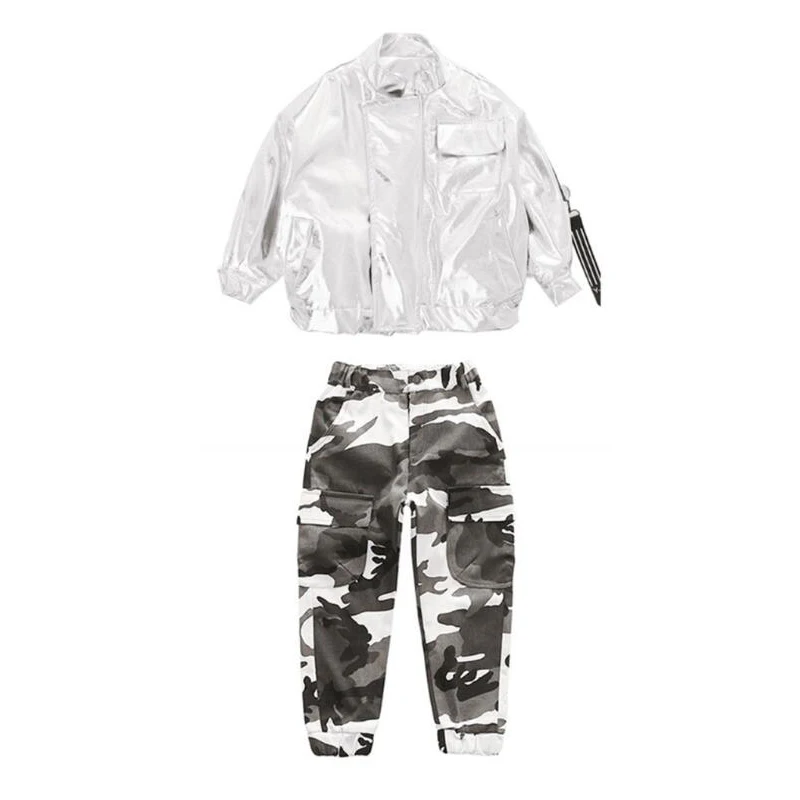 Модная детская одежда в стиле хип хоп серебристая куртка верхняя камуфляжные