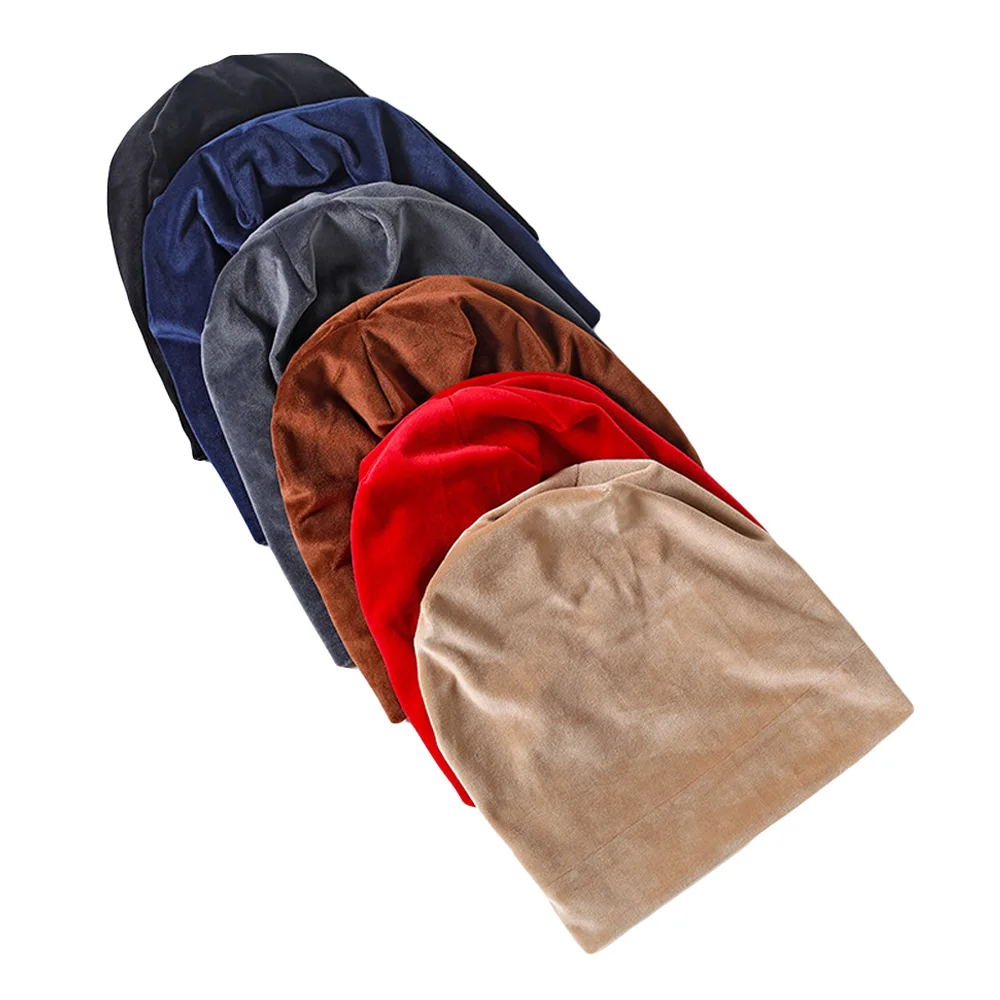 Мягкая теплая бархатная Шапка-бини для мужчин и женщин однотонные кепки