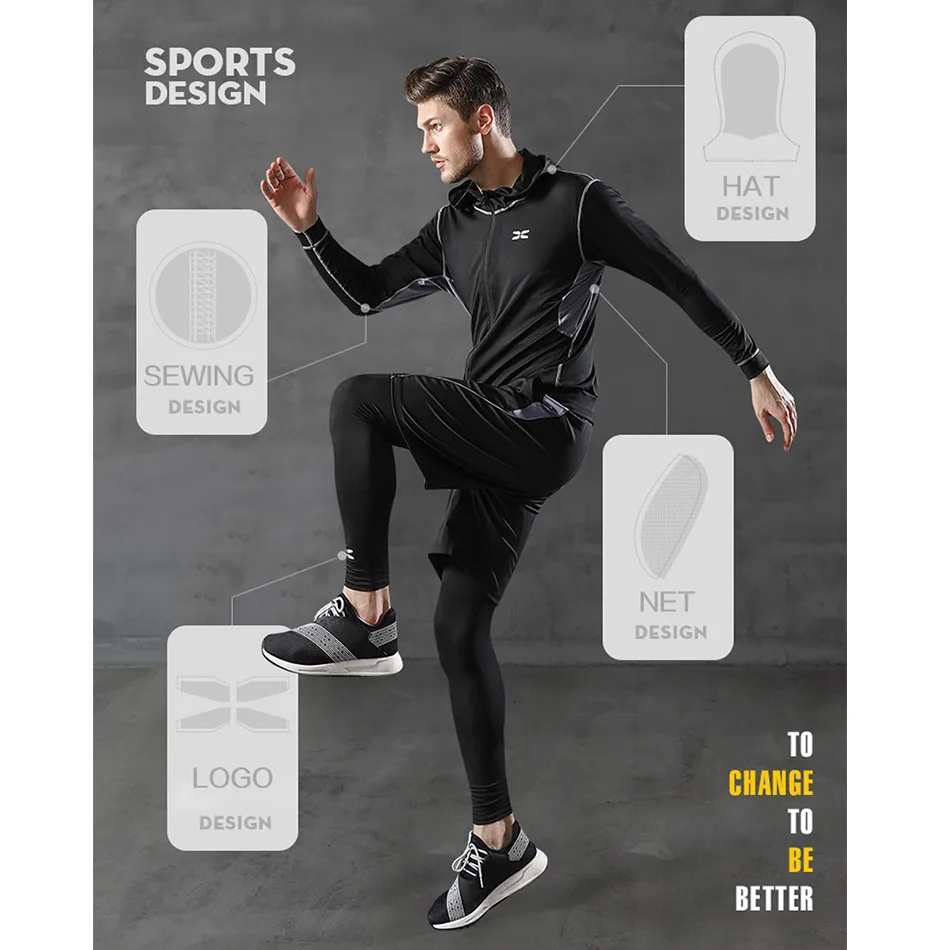 Мужской спортивный костюм с длинным рукавом Быстросохнущий компрессионный для