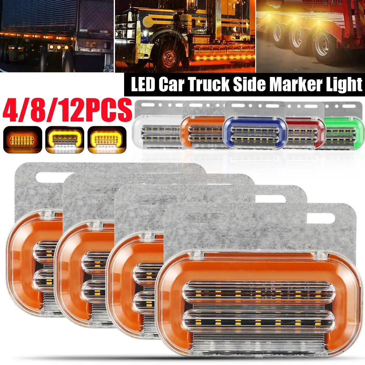 

12pcs 24V LED Car Truck Side Marker Lights External Lights Signal Indicator Lamp Warning Tail Light Trailer Lorry Bus Boat