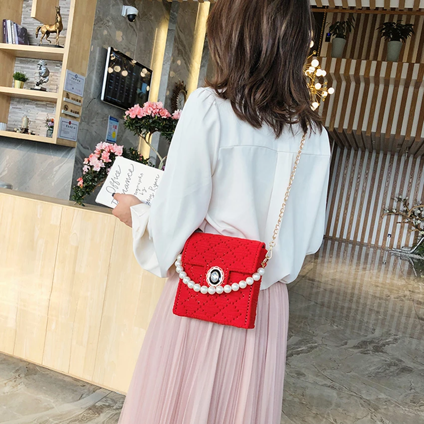 Модная плетеная Сумка TOYOOSKY с жемчужинами и ручками женская сумка-мессенджер