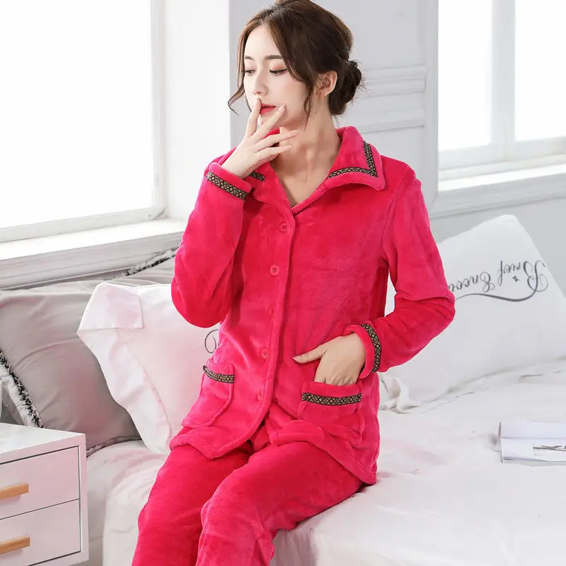 winter women pajama Пижама женская зимняя Пижама женская фланелевая Толстая теплая Пижама женский коралловый флисовый Пижамный костюм плюс размер домашняя пижама для сна XXL XXXL - Цвет: winter women pajama