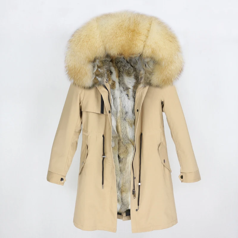 beige gold OFTBUY натуральный Лисий мех воротник парка с капюшоном зимняя куртка женская натуральный кроличий мех внутри Толстая теплая верхняя одежда Уличная Роскошная - Цвет: beige gold