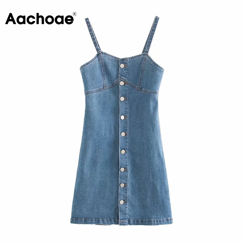 Платье женское джинсовое на тонких бретельках ТРАПЕЦИЕВИДНОЕ без рукавов