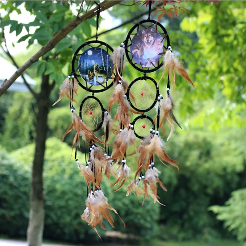 Индийский стиль волк Орел Ловец снов ручной работы ветер куранты висячая картина