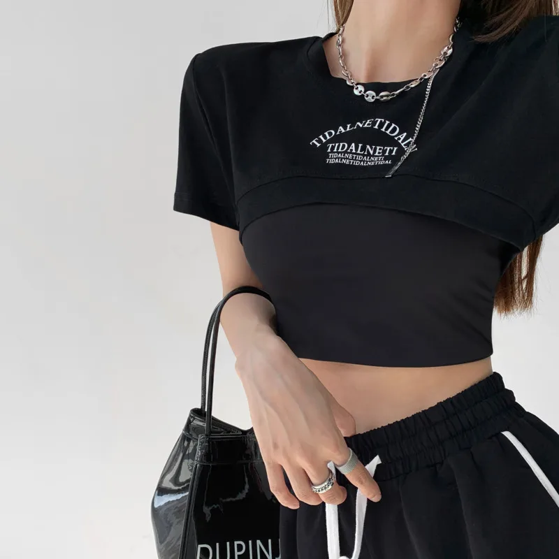 

TVVOVVIN женская короткая футболка с буквенным принтом, топ, свободная дикая блузка с круглым вырезом и коротким рукавом, Солнцезащитная блузка...