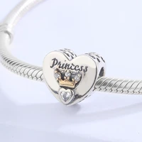 high quality newest inlay crown heart princess s925 bead bangle bracelet diy jewelry accessories for baby girls and daughter