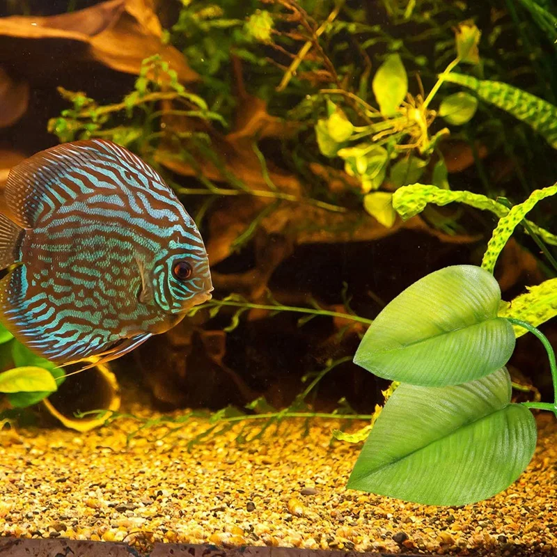 

8 Pcs Floating Leaf Hammock Artificial Fish Tank Plant with Suction Cup for Ornamental Fish Tank, Green