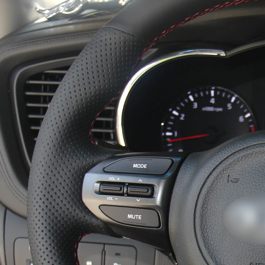 

LQTENLEO Black Genuine Leather Steering Wheel Cover For Kia K5 Optima 2013-2015 K4 2013-2017 K4 Cachet 2017 2018 KX3 2014-2016