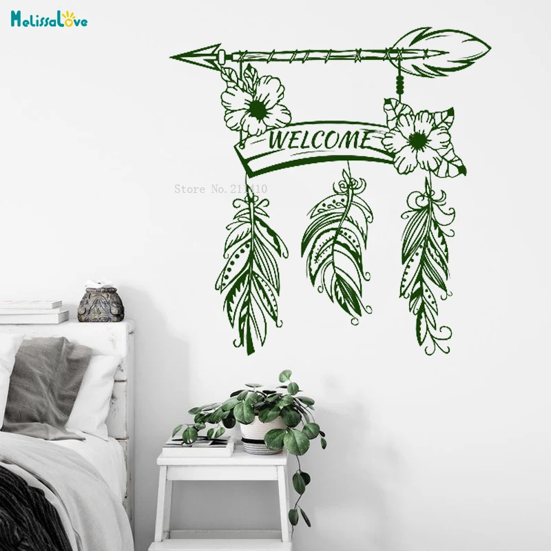 Виниловые наклейки на стену с надписью Добро пожаловать в этническом стиле виде