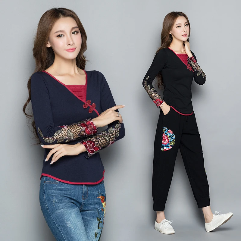 Женский пуловер KYQIAO черный этнический винтажный в испанском стиле с длинным