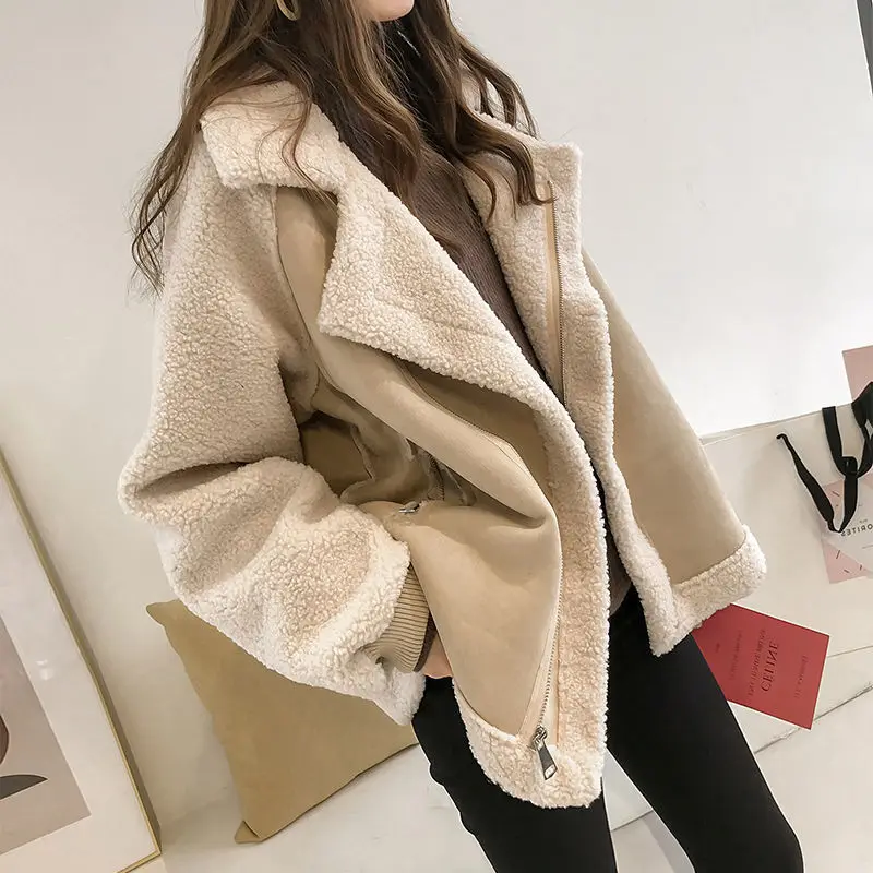 2021 women's autumn winter lamb wool sheepskin coat fur one-piece thickened Jacket Women's casual warm coat oversized s ~ 4XL