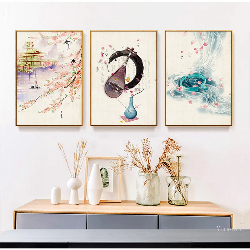 Настенный плакат в японском стиле модульная Картина на холсте с акварельным