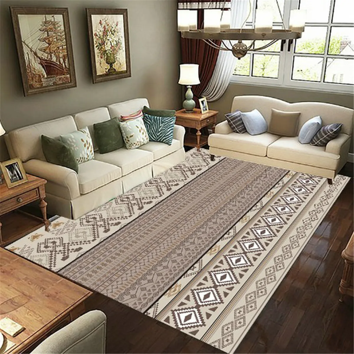 

Retro Geometry Carpet Mat for Living Room Doormat Flannel Print Bedroom Non-slip Floor Rug 04