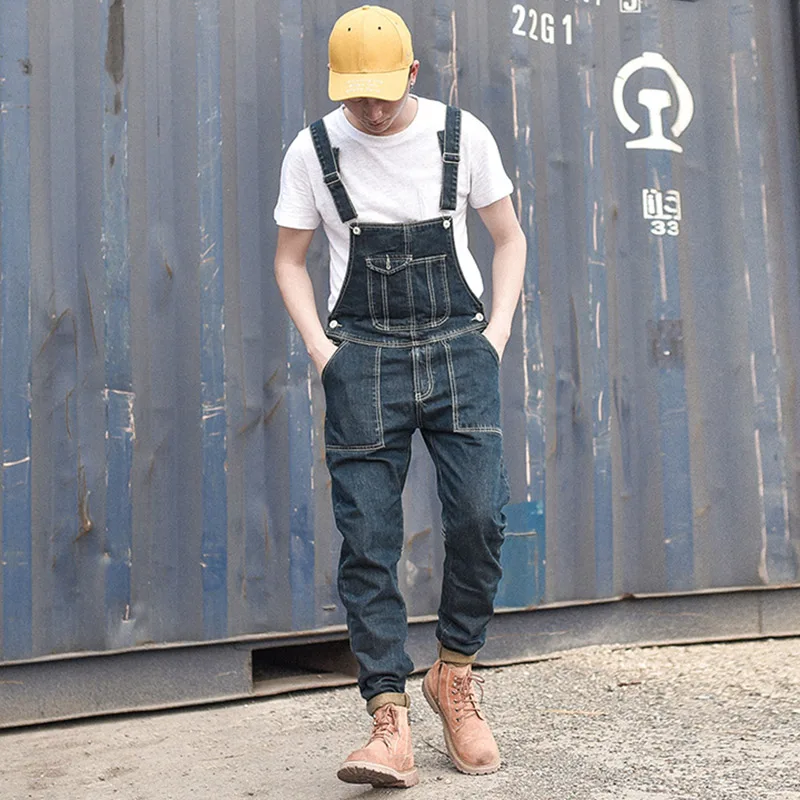 Men's Denim Bib Overalls Working Coveralls Cargo Tactical Jeans Jumpsuits For Man Multi Pockets Suspender Pants Sleeveless |