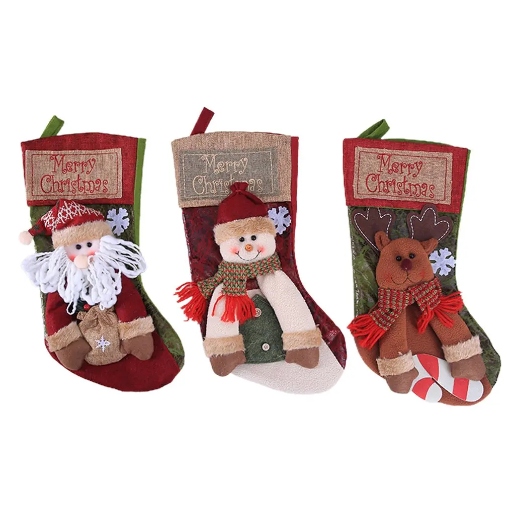 

Christmas Stockings 3PCS Vintage Embroidery Home Hanging Ornaments Gift Candy Bag New Year Gifts Socks Christmas Socks