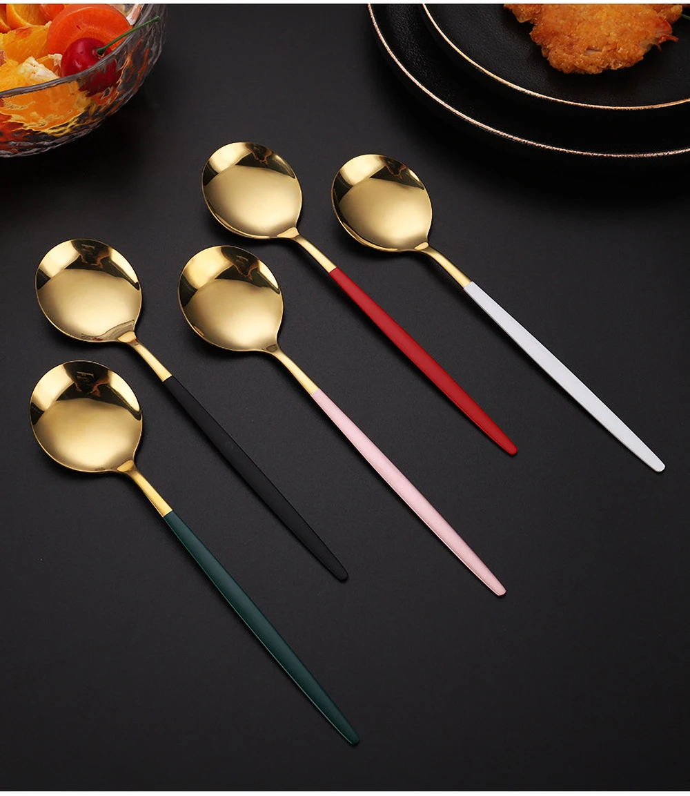 

Pink Gold Cutlery Set Stainless Steel Dinnerware Set 24Pcs Knives Forks Coffee Spoons Flatware Set Kitchen Dinner Tableware Set