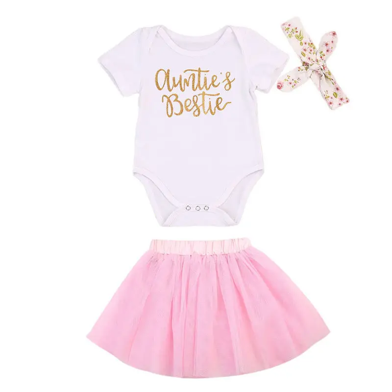 

Funny Newborn Baby Girl Clothes Auntie's Bestie Romper+Skirts Tutu Outfits 0-18M