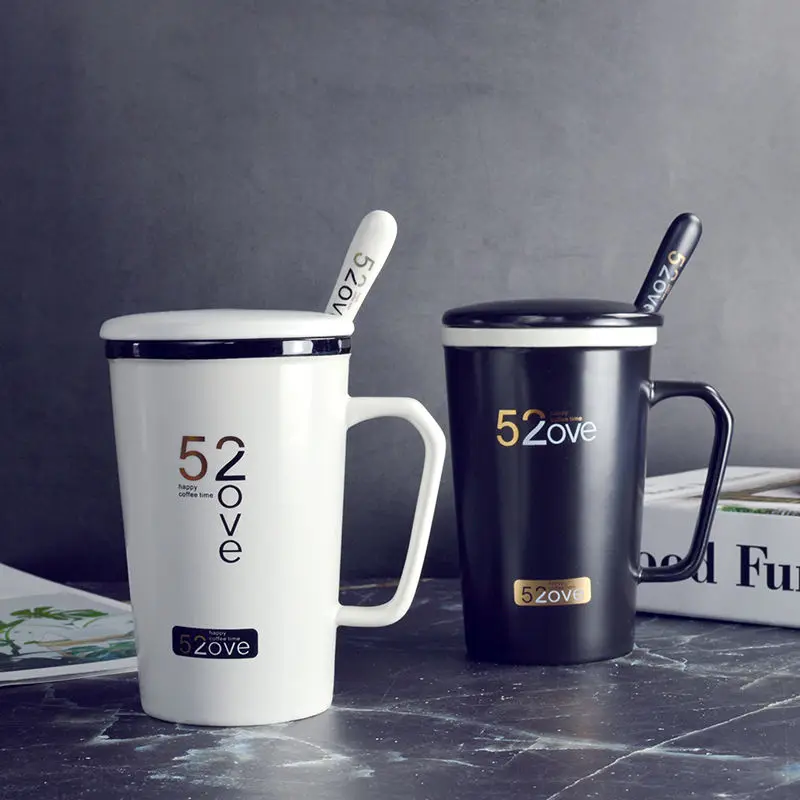 Креативная керамическая кружка с крышкой и ложкой пара моделей для мужских