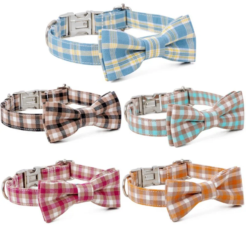 

Elegant Plaid Dog Collar With Bow Soft Bowtie Dog Collar Adjustable Pet Necklace For Small Medium Large Dogs Pet Accessories