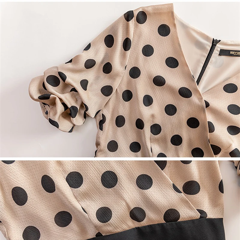 

V-neck Polka Dot Sheath Dress 2020 Autumn New Stitching Women Commuter Dress