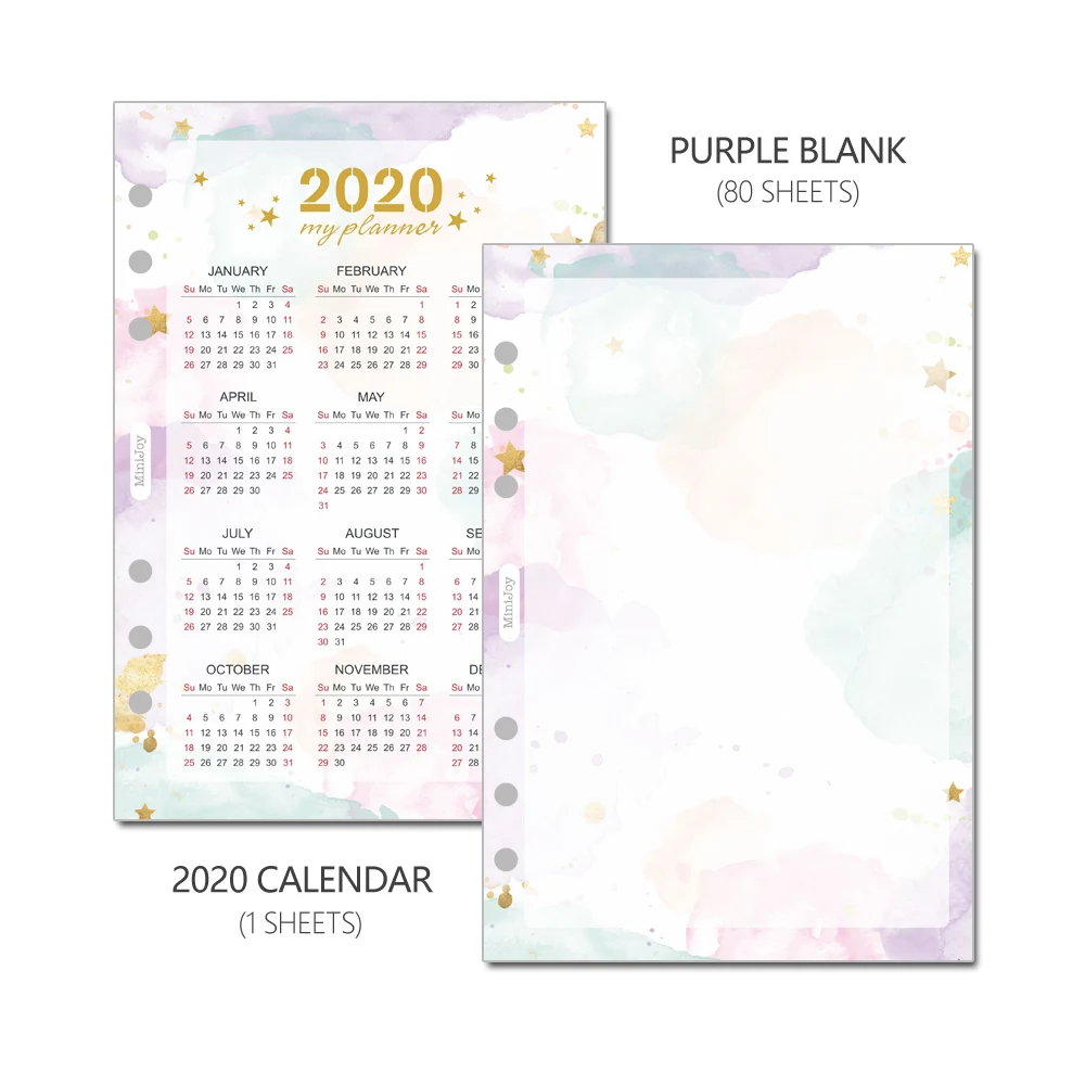 J924-Blank 80 Sheets MyPretties Фэнтези фиолетовый акварель пустой заправки A5 A6 Тетрадь документы для 6 отверстий связующего организатор 40 листов наполнителя работ - Цвет: J924-Blank 80 Sheets