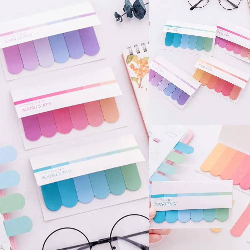 

1pc Creative Colored Gradient Notes Notes Stationery Sticker Posted Kawaii Notepads Portable Stickers Index Planner Memo D9Q0