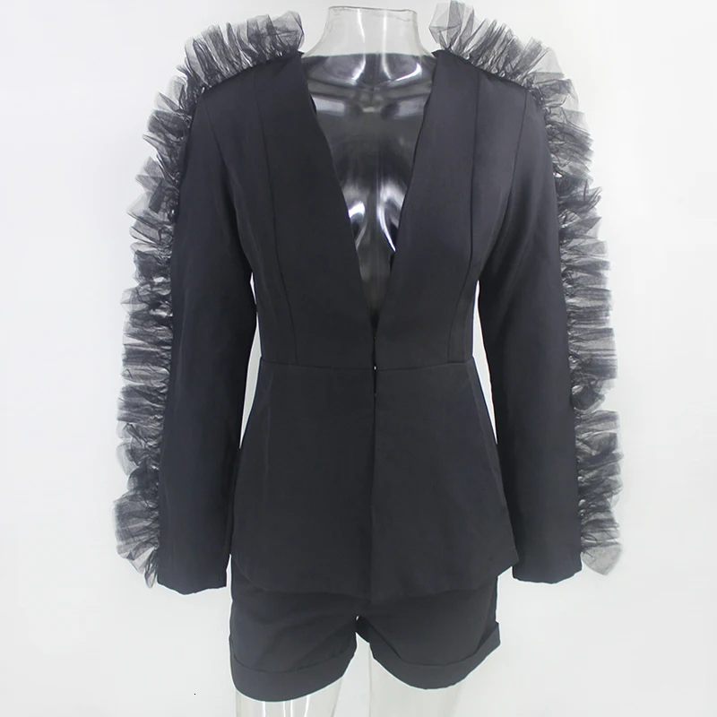 Fuedage/Зимний кружевной комплект из двух предметов с оборками блейзер глубоким v