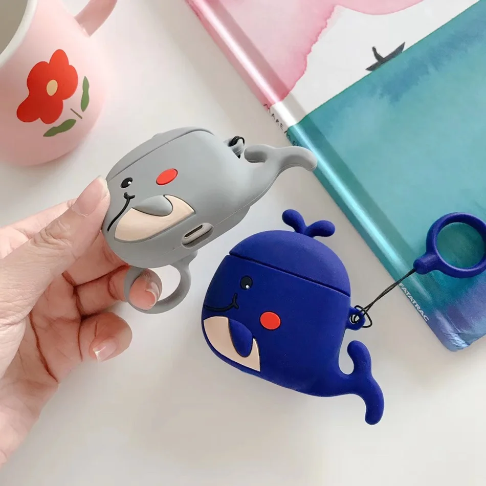 3D Дельфин чехол для наушников Airpods 2 чехол силиконовый КИТ чехол для Airpods чехол Цветок для наушников чехол для наушников кольцо ремень