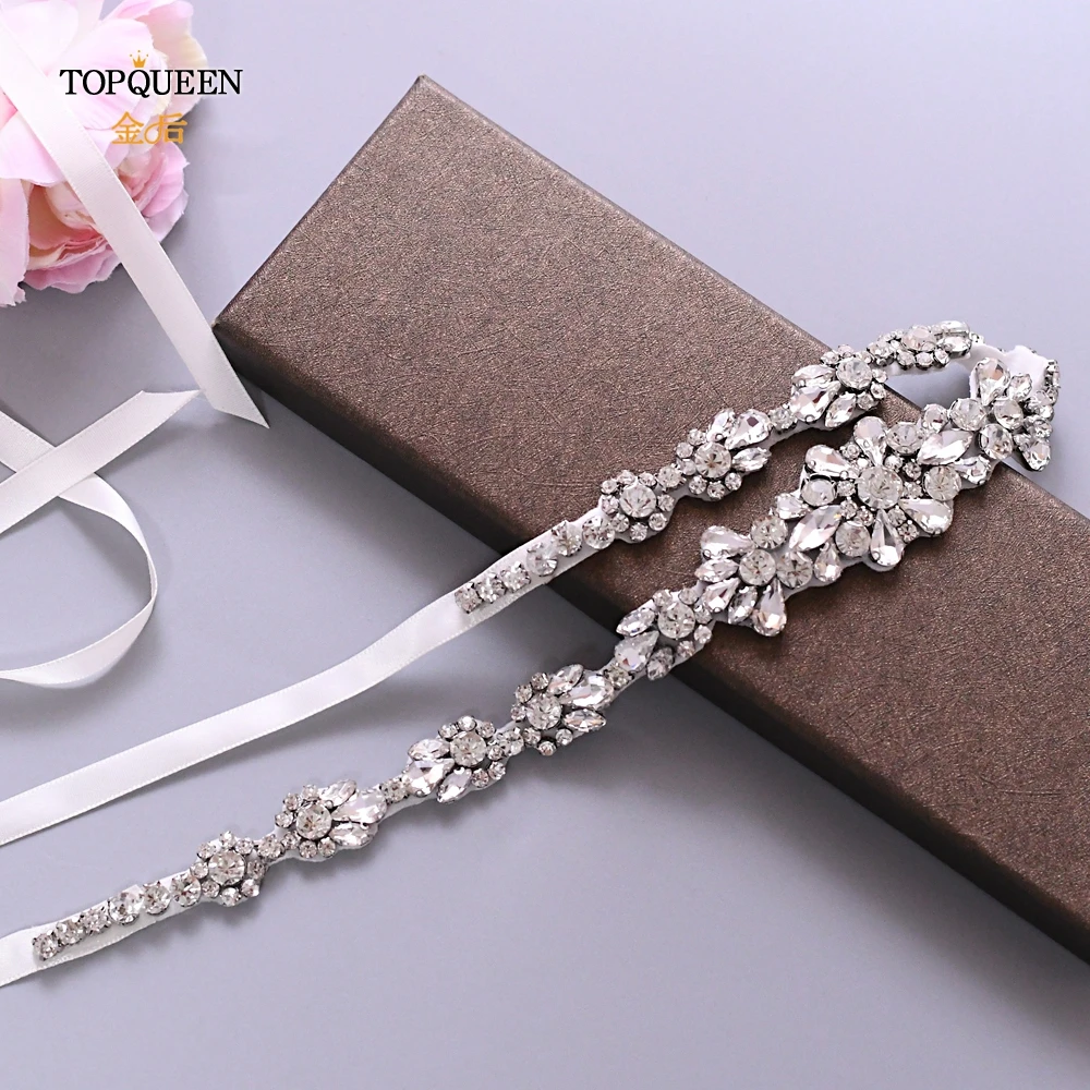 TOPQUEEN S392 G серебряный стразы пояс свадебное платье с блестящими кристаллами для