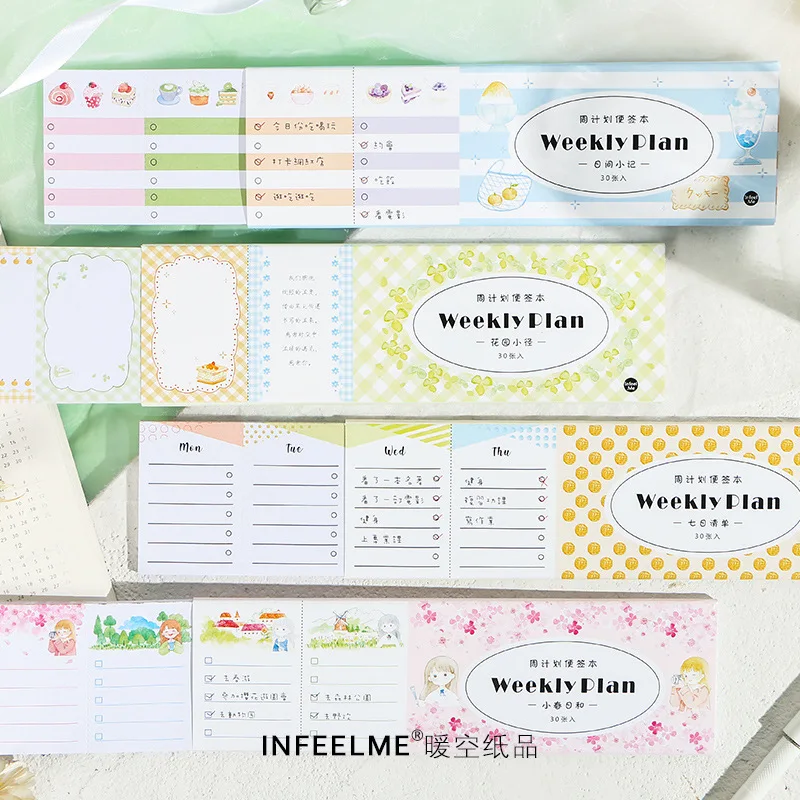 

30 Sheets Week Plan Cartoon Sticky Notes Post Notepad Memo Pad Kawaii Stationery Office School Supplies Accessories