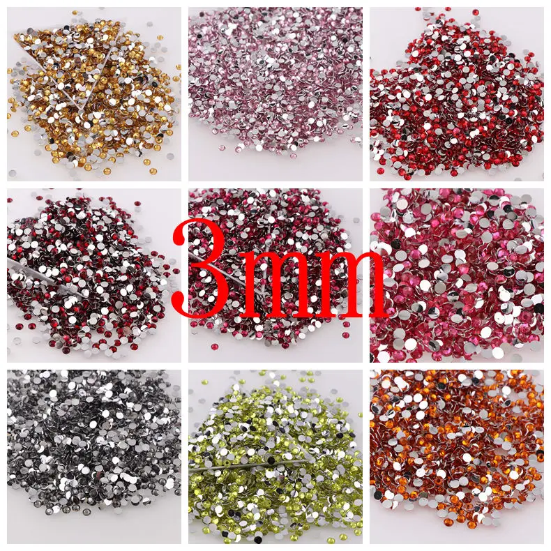 

3mm 1000pc Resin Flatback Rhinestones Non Hotfix Flatback Nail Rhinestoens For DIY Clothes Nails 3D Nail Art Jewelry Decorations